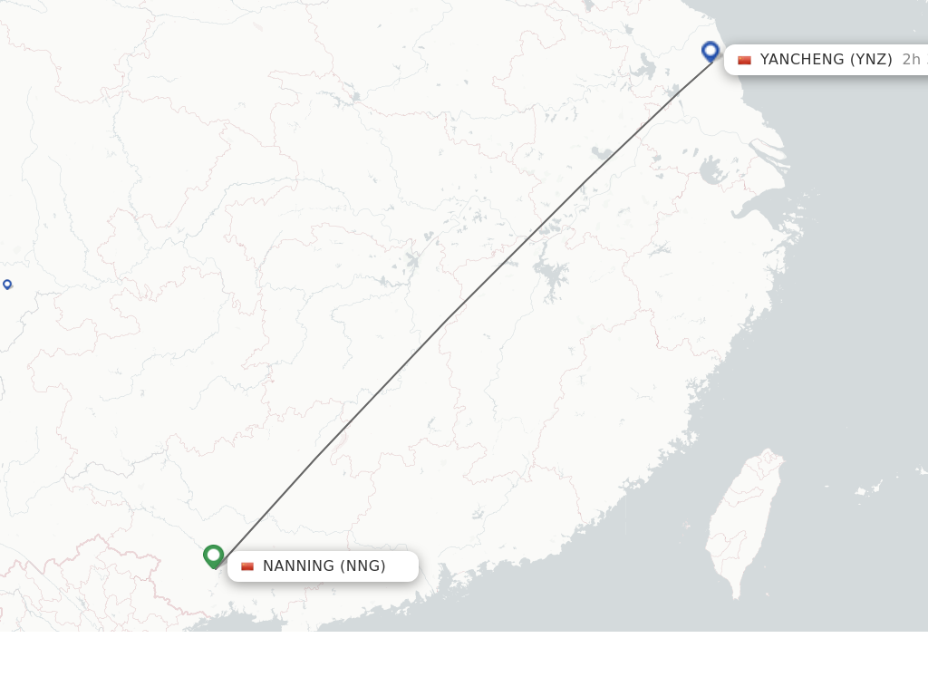 Flights from Nanning to Yancheng route map