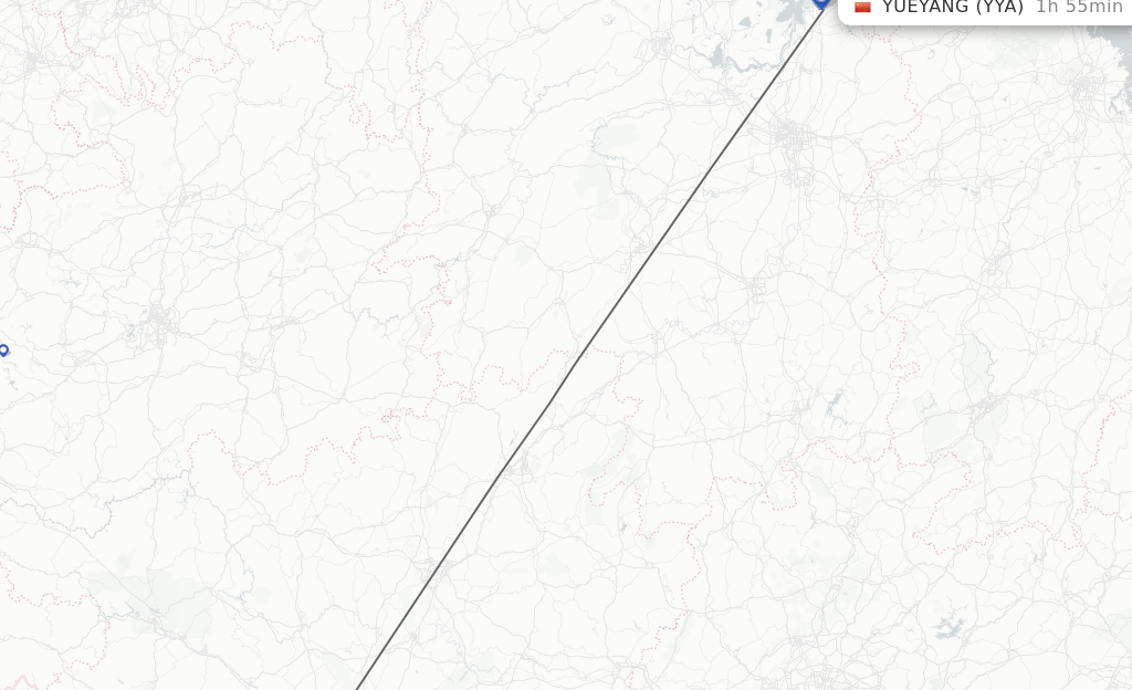 Flights from Nanning to Yueyang route map