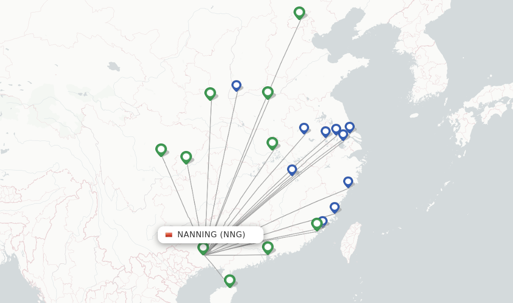 Route map with flights from Nanning with Shenzhen Airlines