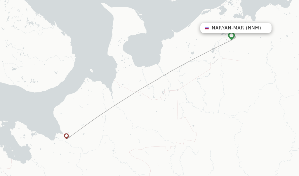 Route map with flights from Naryan-Mar with Smartavia