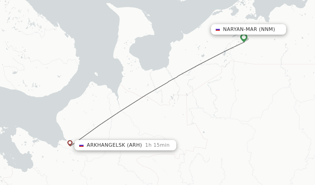 Flights from Naryan-Mar to Arkhangelsk route map