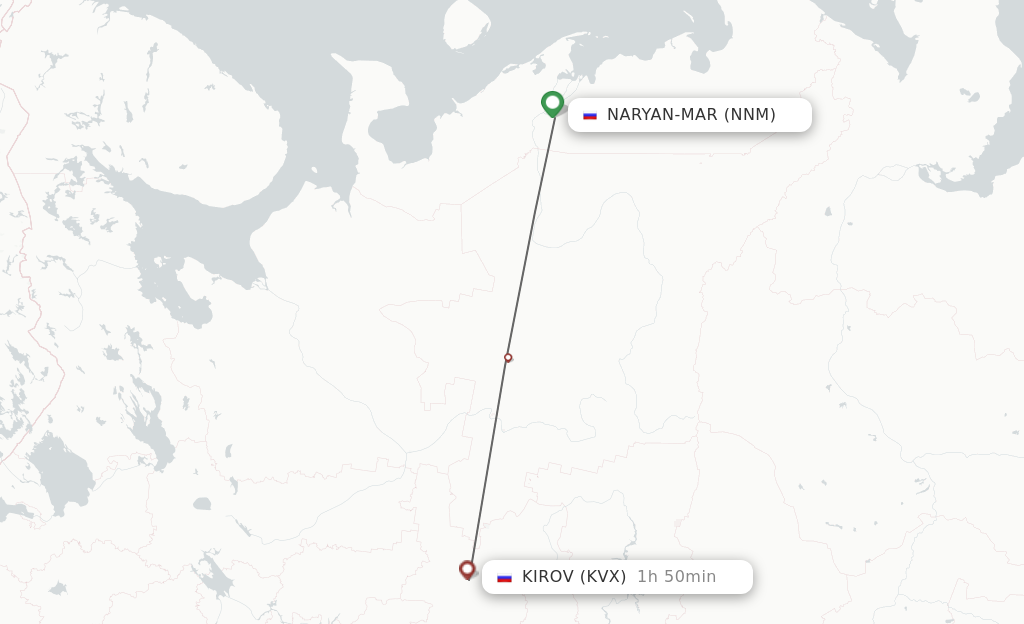 Flights from Kirov to Naryan-Mar route map