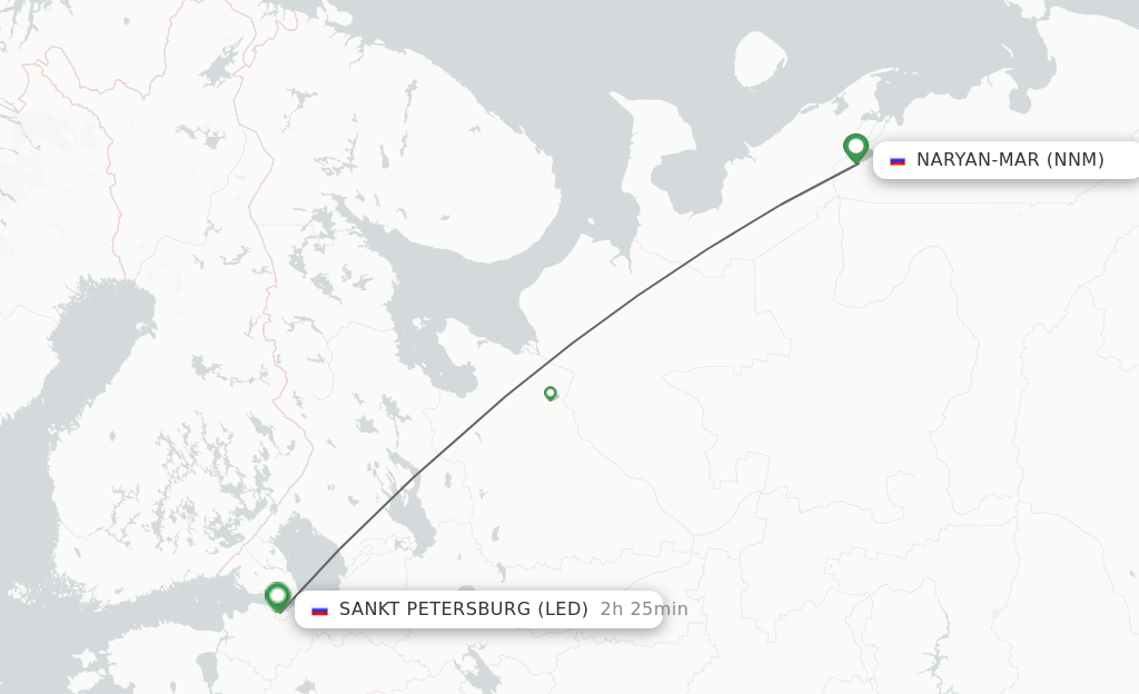 Flights from Naryan-Mar to Saint Petersburg route map