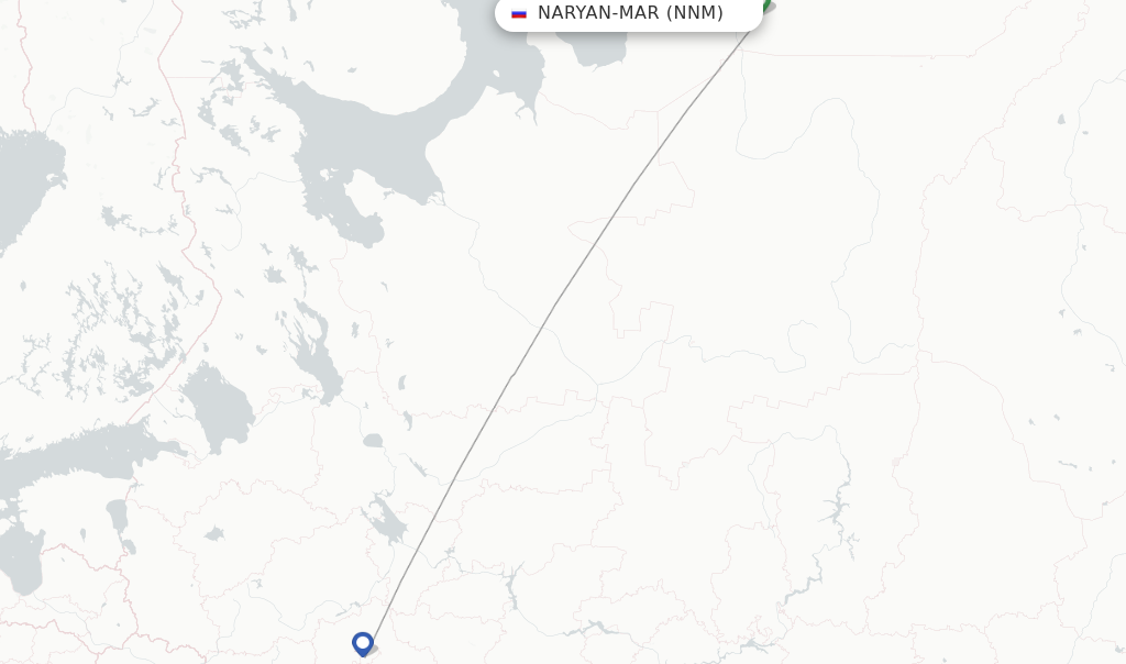 Route map with flights from Naryan-Mar with UTair