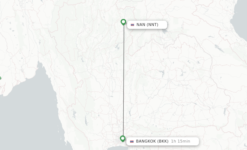 Flights from Nan to Bangkok route map