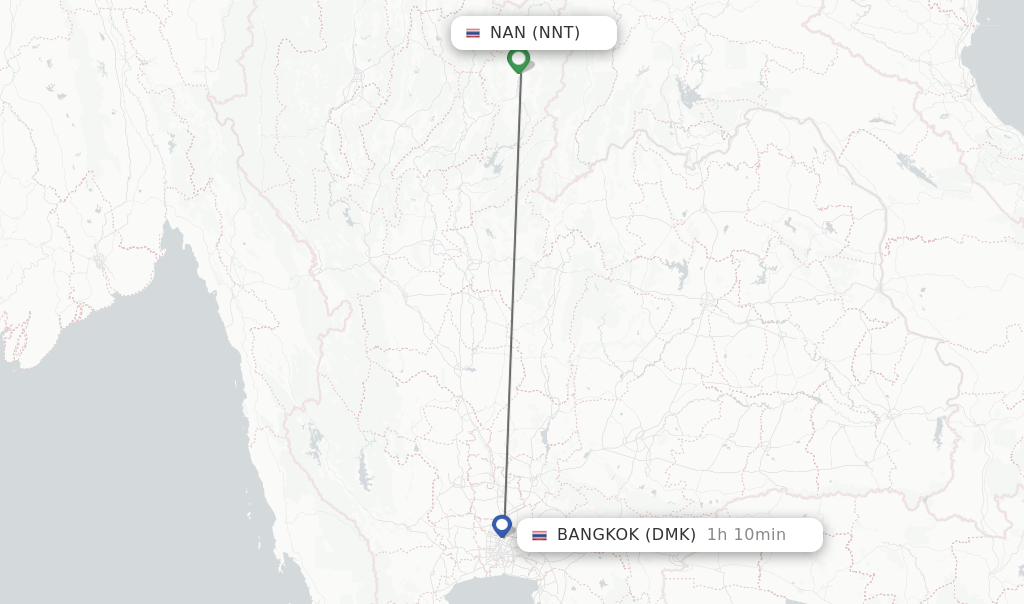 Flights from Nan to Bangkok route map