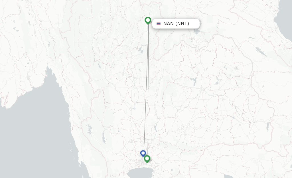 Route map with flights from Nan with Thai AirAsia
