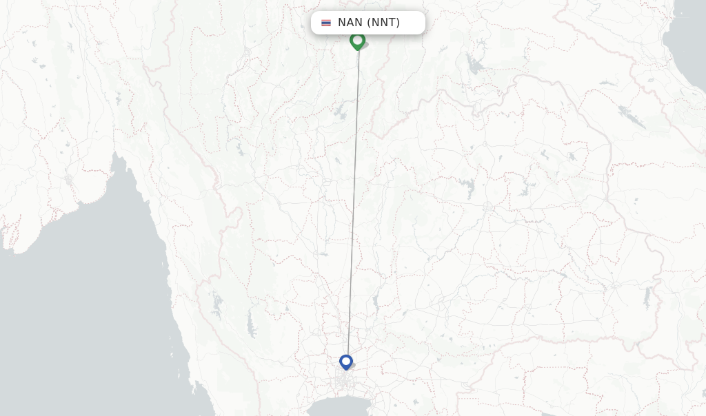 Route map with flights from Nan with Thai AirAsia