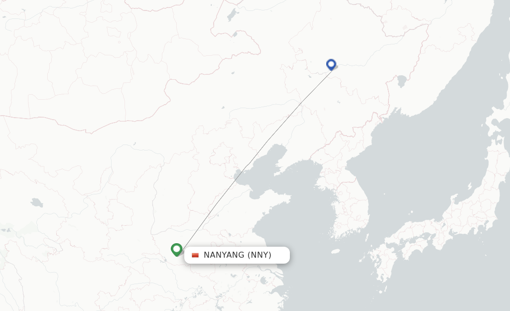 Route map with flights from Nanyang with Sichuan Airlines