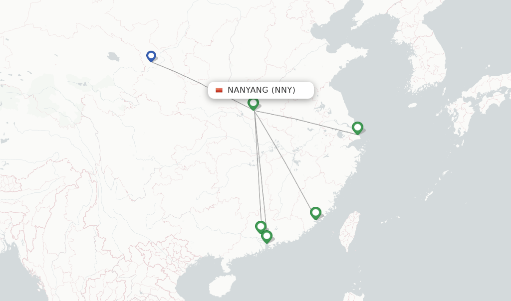 Route map with flights from Nanyang with Spring Airlines