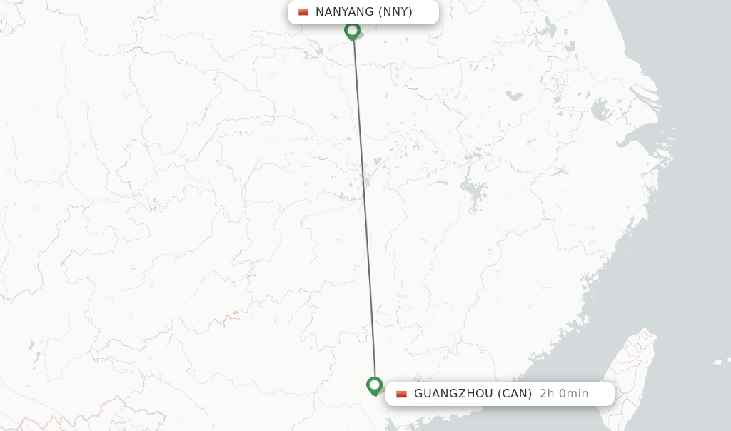 Flights from Nanyang to Guangzhou route map