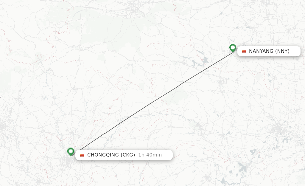 Flights from Nanyang to Chongqing route map