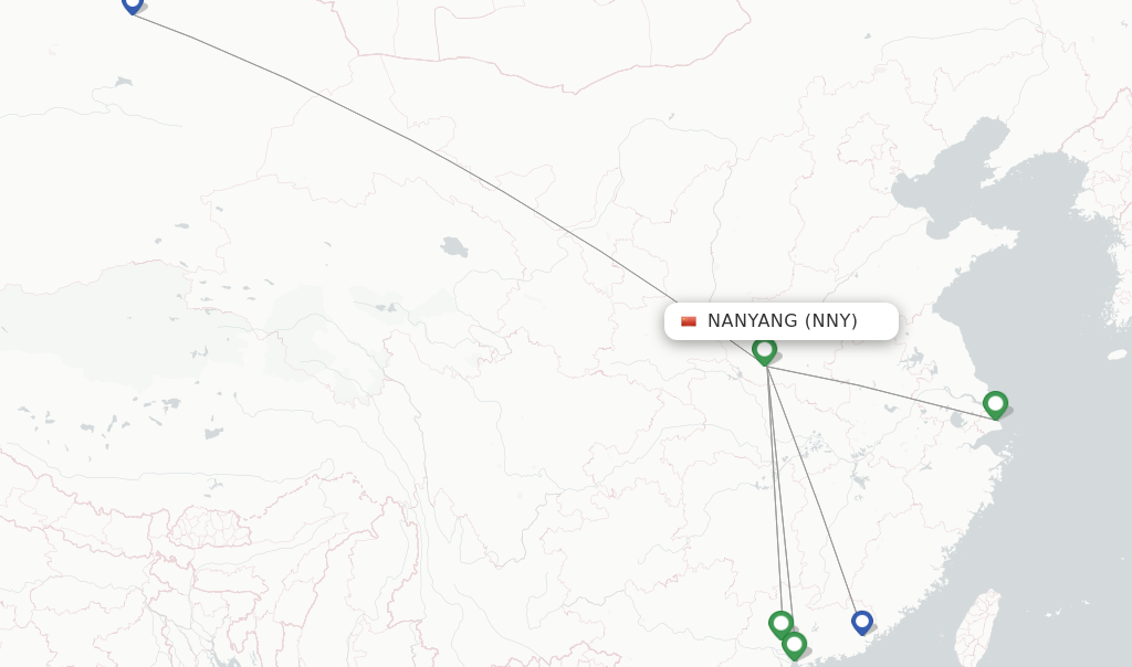 Route map with flights from Nanyang with China Southern