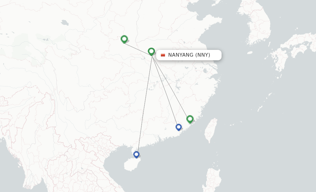Route map with flights from Nanyang with Tianjin Airlines