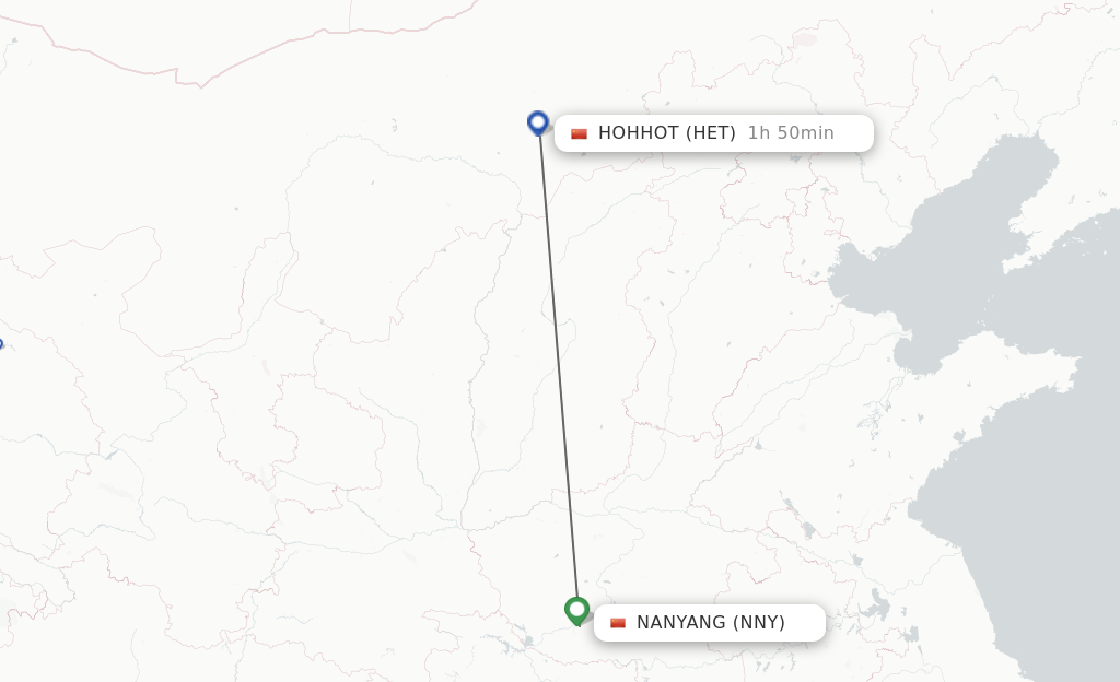 Flights from Nanyang to Hohhot route map