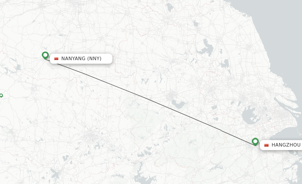 Flights from Nanyang to Hangzhou route map