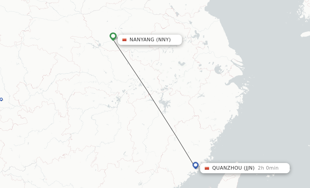 Flights from Nanyang to Jinjiang route map