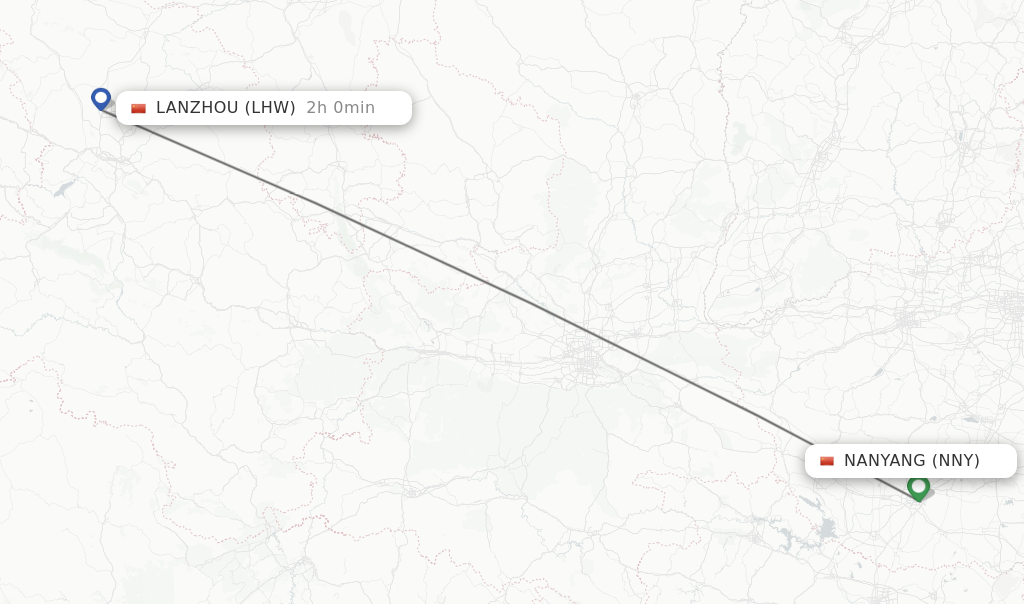 Flights from Nanyang to Lanzhou route map
