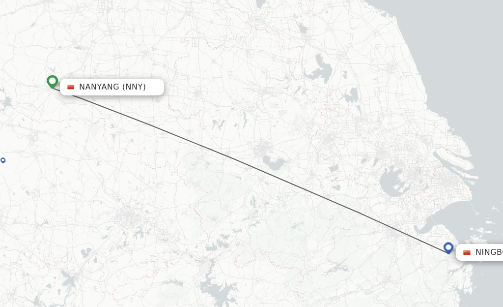 Flights from Nanyang to Ningbo route map