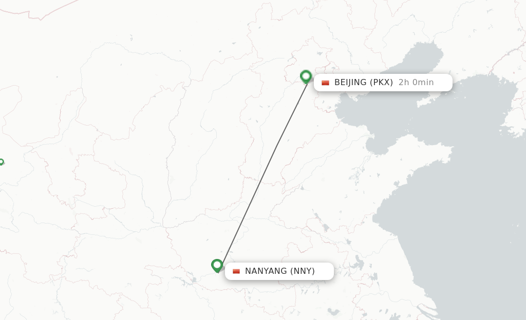 Flights from Nanyang to Beijing route map