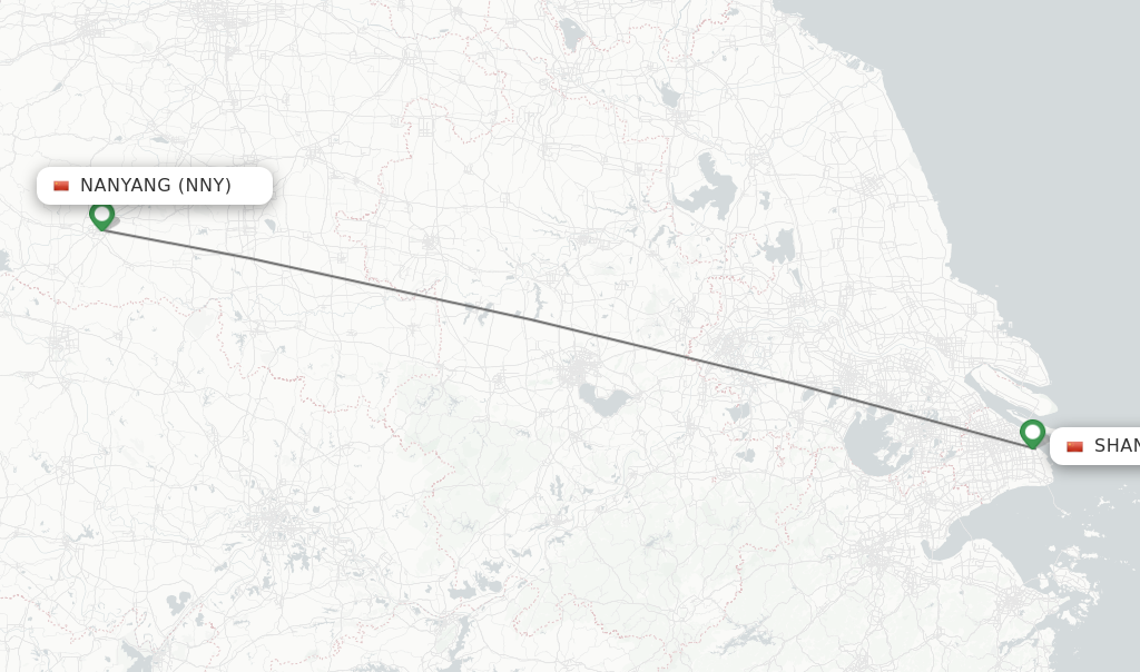 Flights from Nanyang to Shanghai route map