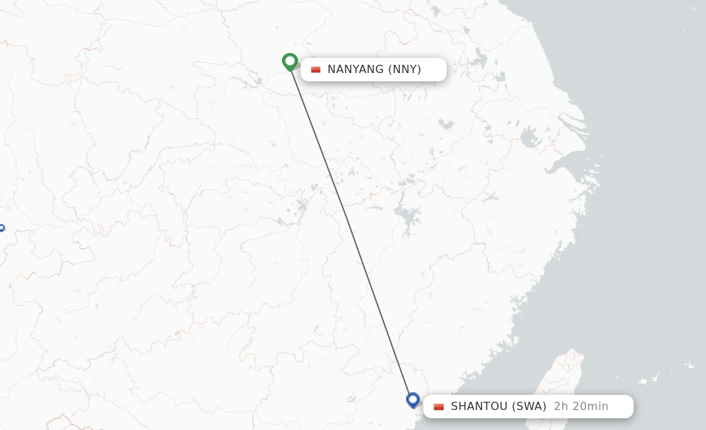 Flights from Nanyang to Jieyang route map