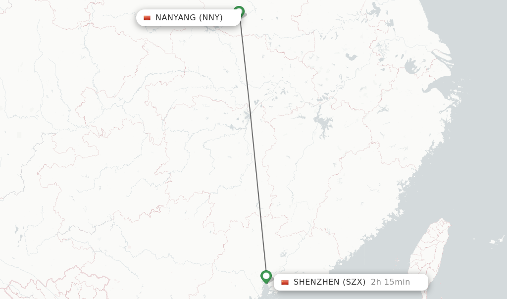 Flights from Nanyang to Shenzhen route map