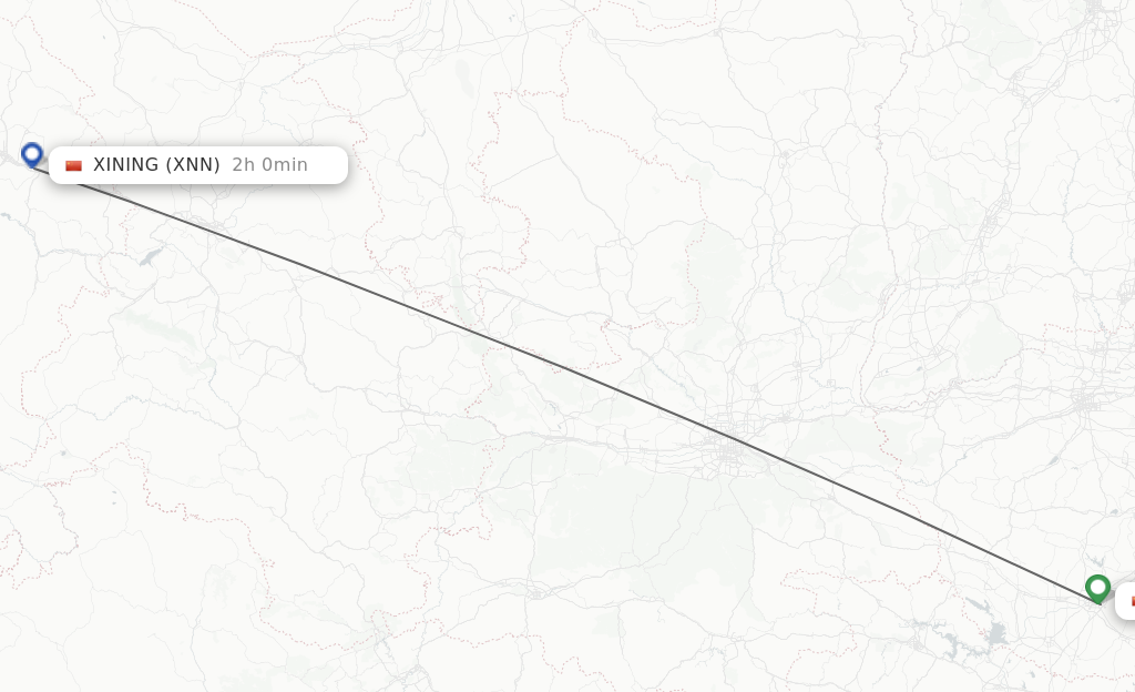 Flights from Xining to Nanyang route map