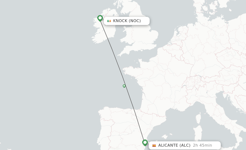 Flights from Knock to Alicante route map