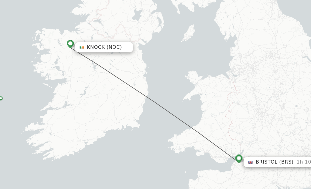 Flights from Knock to Bristol route map