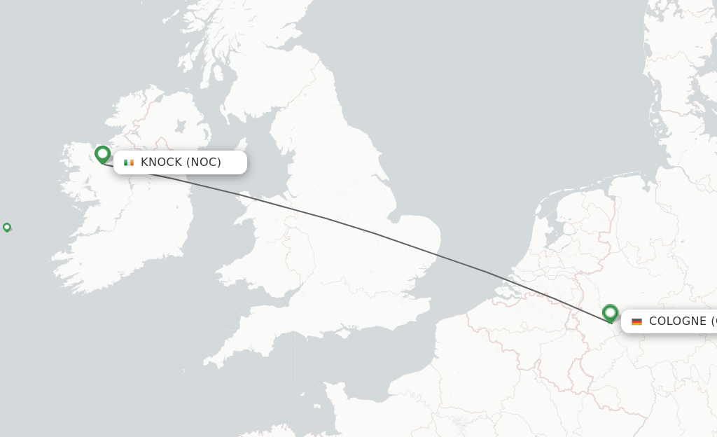 Flights from Knock to Cologne route map