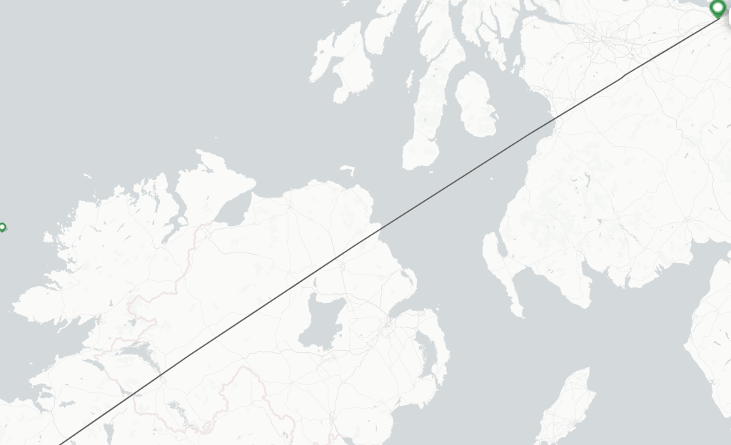 Flights from Knock to Edinburgh route map