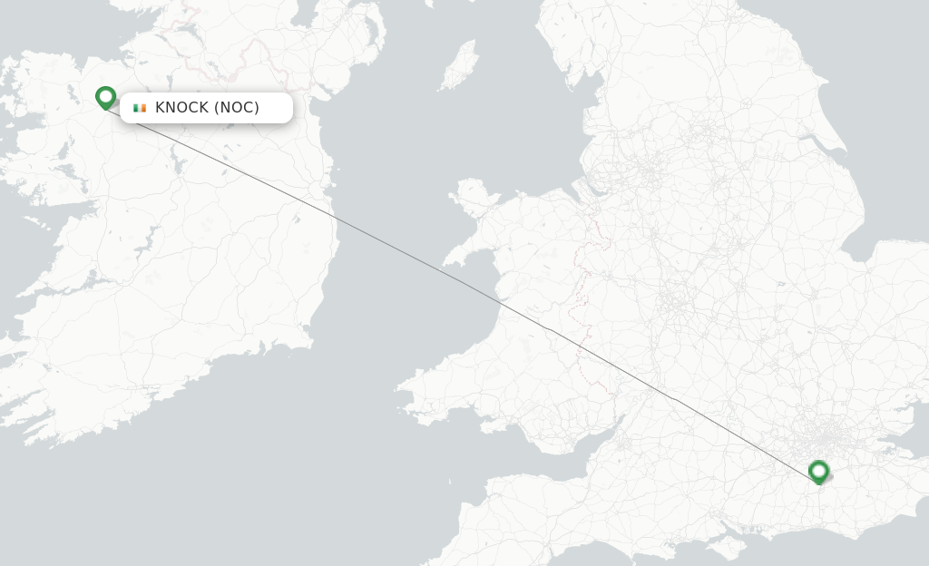 Route map with flights from Knock with Aer Lingus
