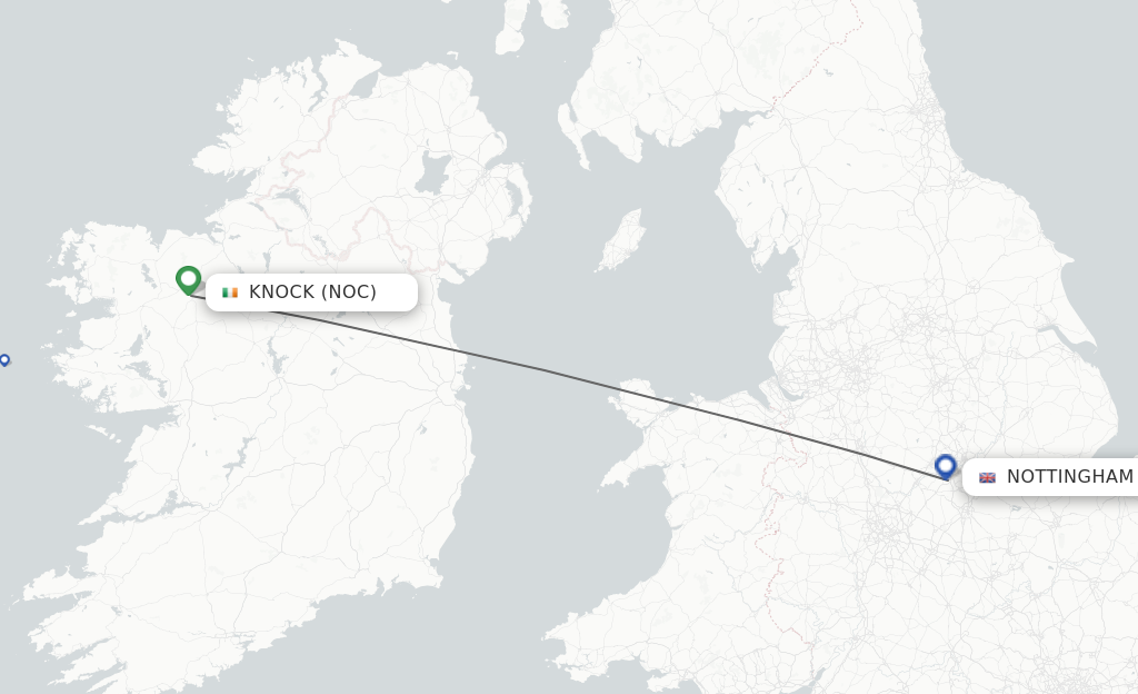 Flights from Knock to Nottingham route map