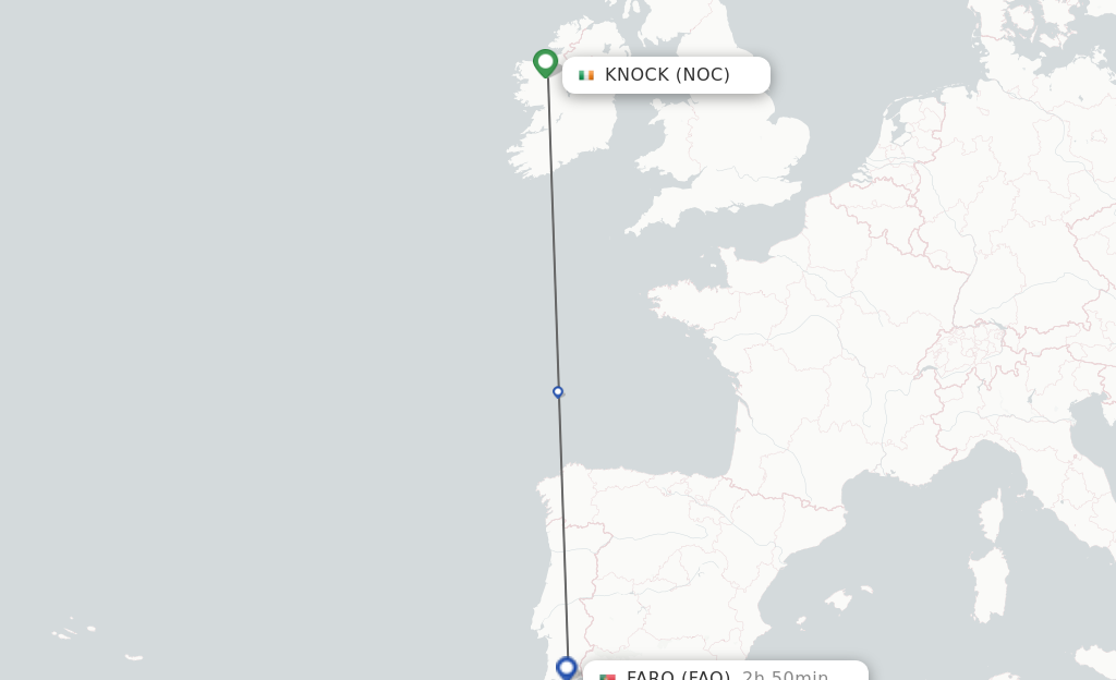 Flights from Knock to Faro route map