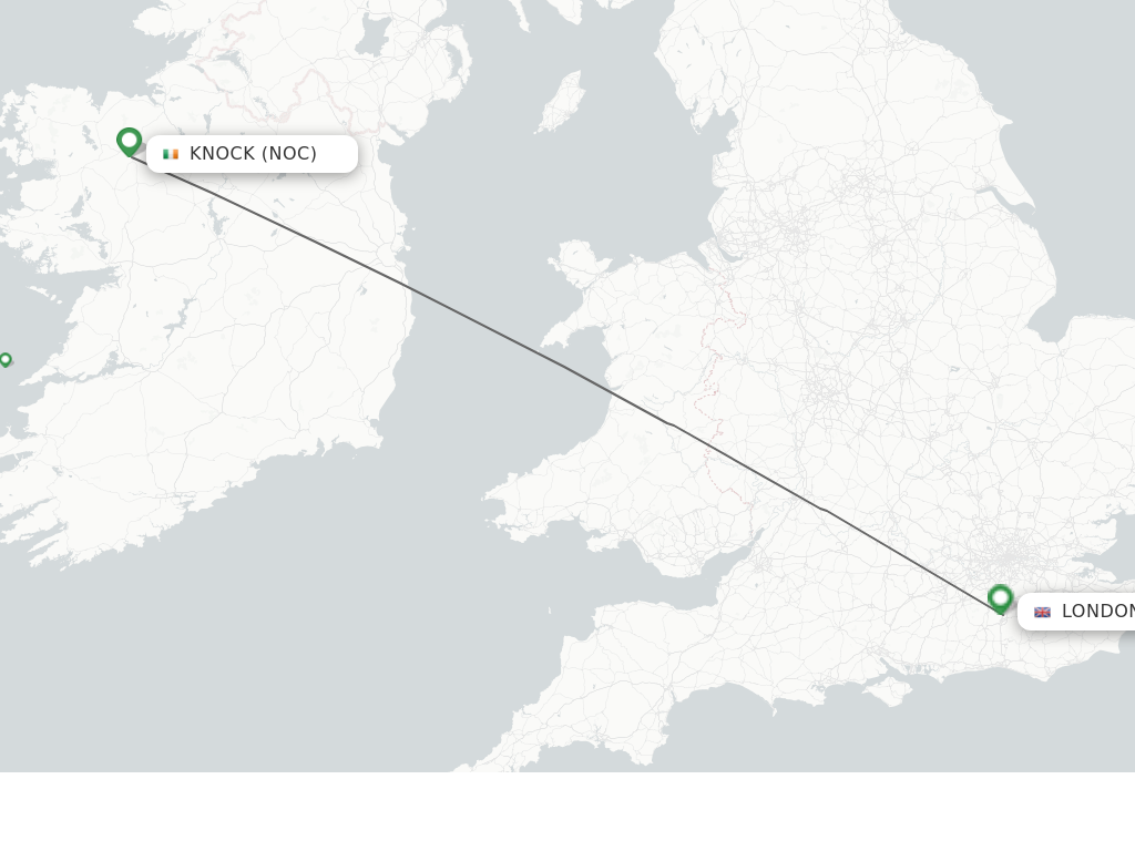 Flights from Knock to London route map