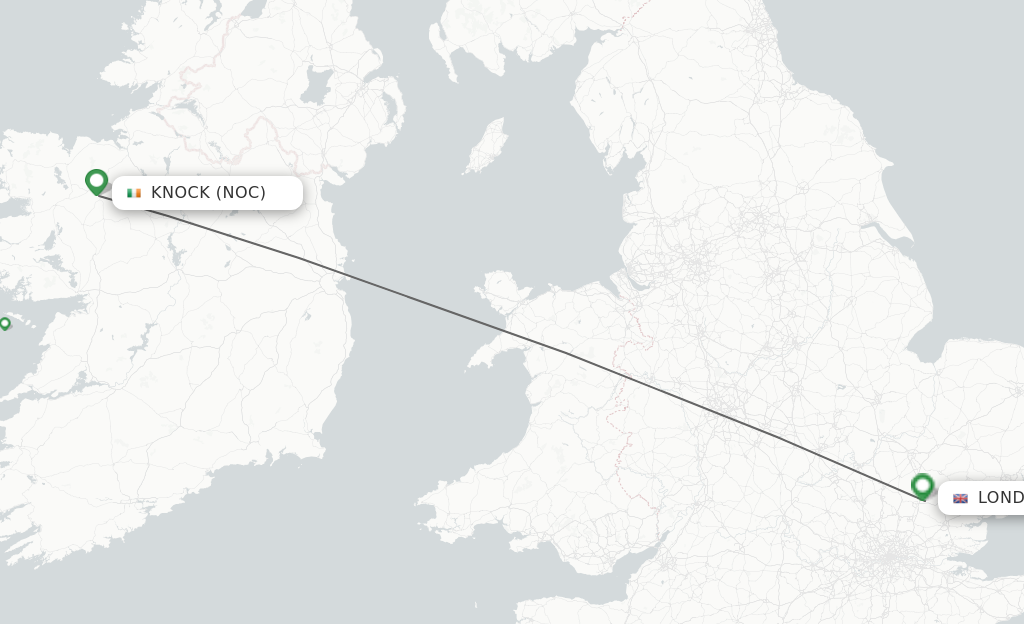 Flights from Knock to London route map