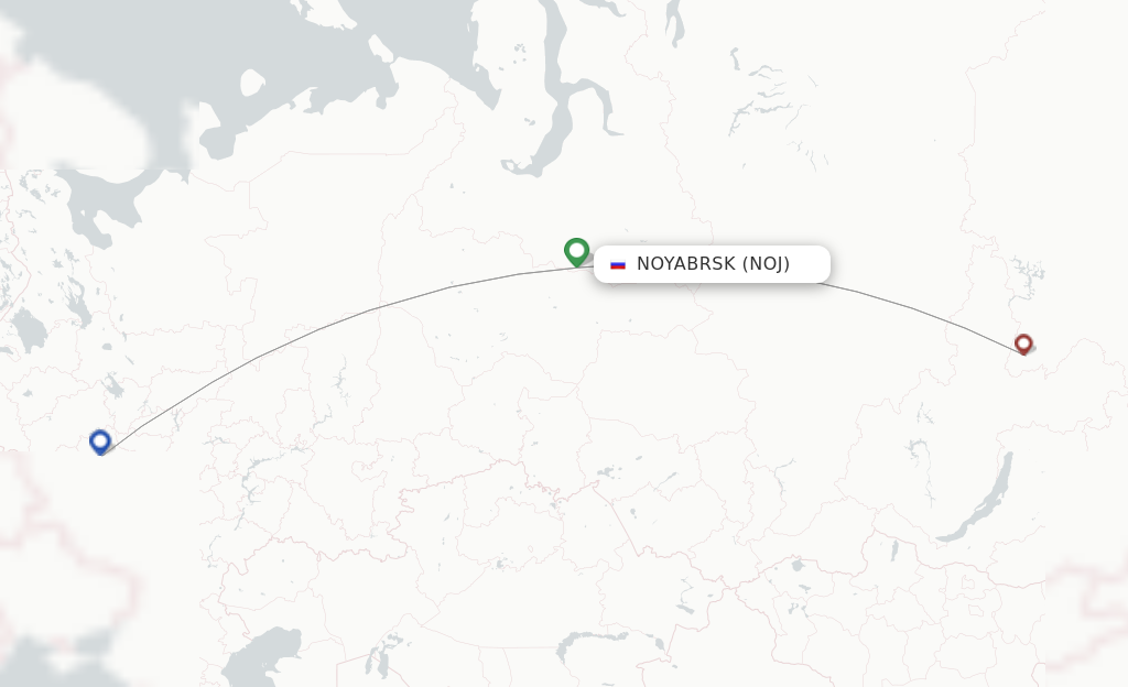 Route map with flights from Noyabrsk with Gazpromavia