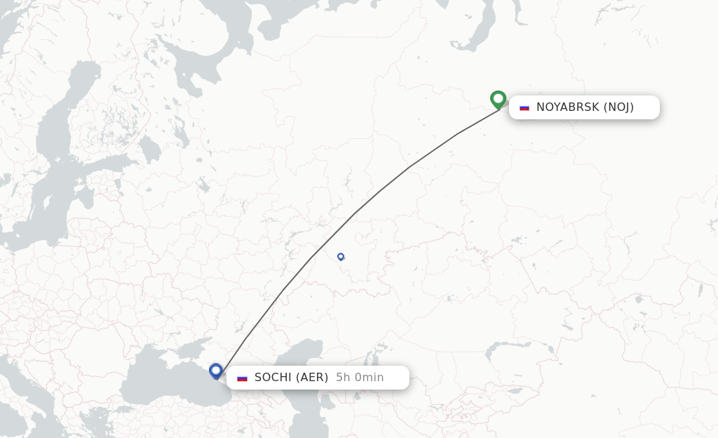 Flights from Noyabrsk to Sochi route map