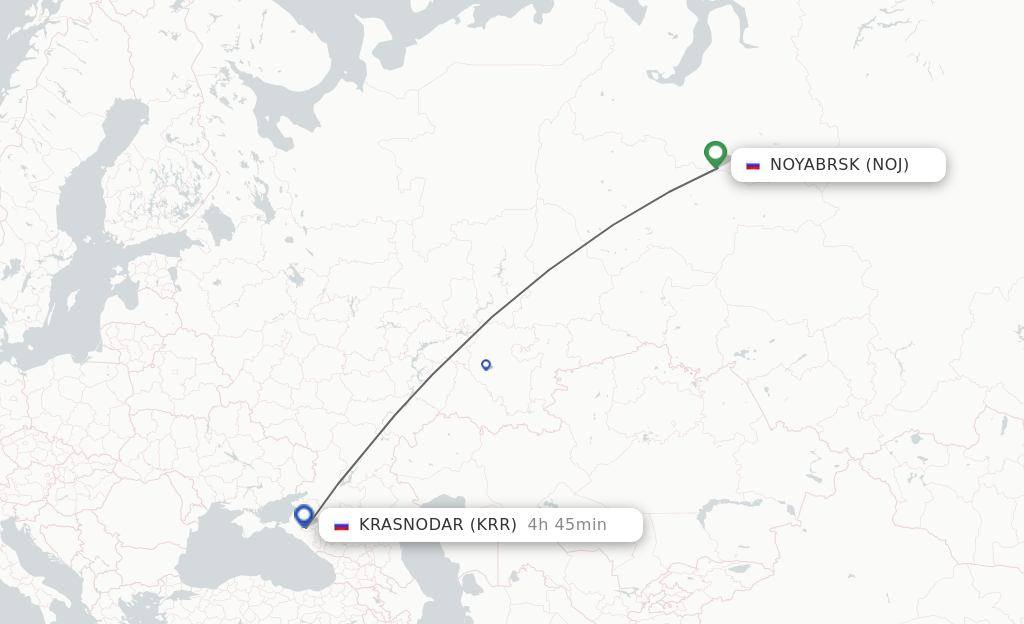 Flights from Nojabrxsk to Krasnodar route map