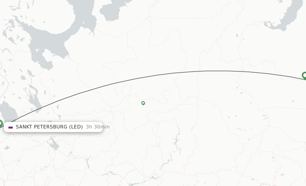 Flights from Nojabrxsk to Saint Petersburg route map