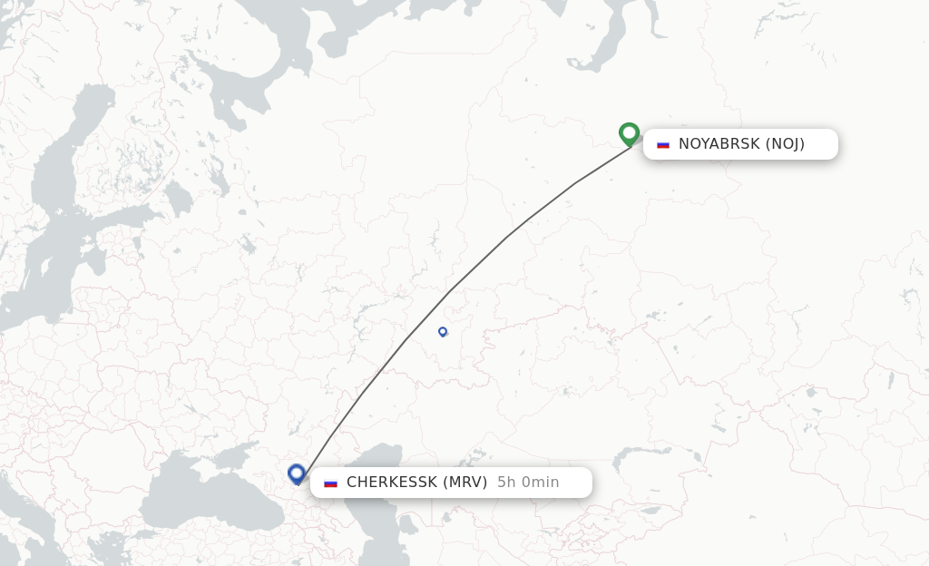Flights from Nojabrxsk to Mineralnye Vody route map