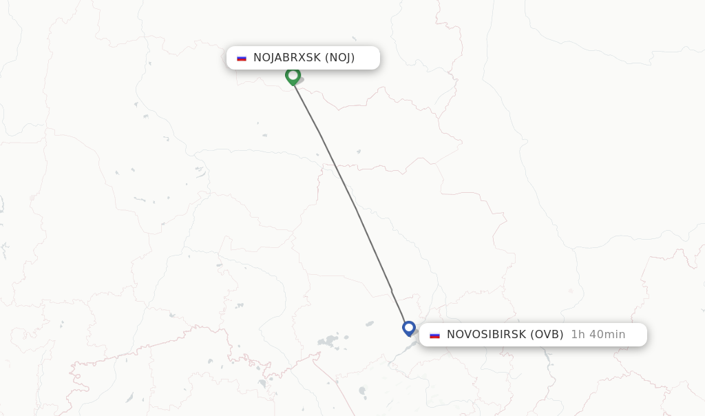 Flights from Nojabrxsk to Novosibirsk route map