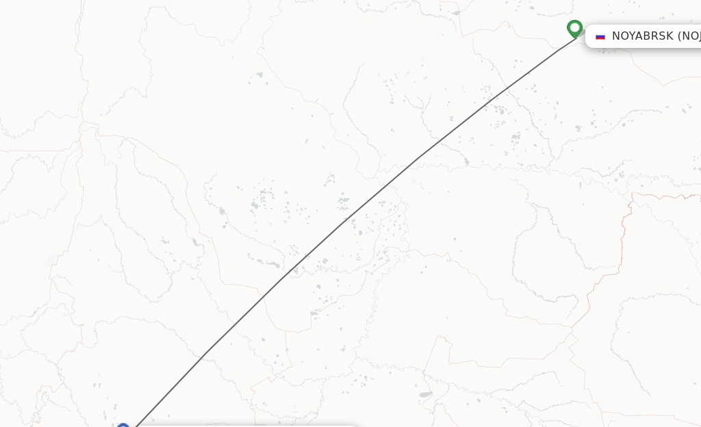 Flights from Yekaterinburg to Nojabrxsk route map