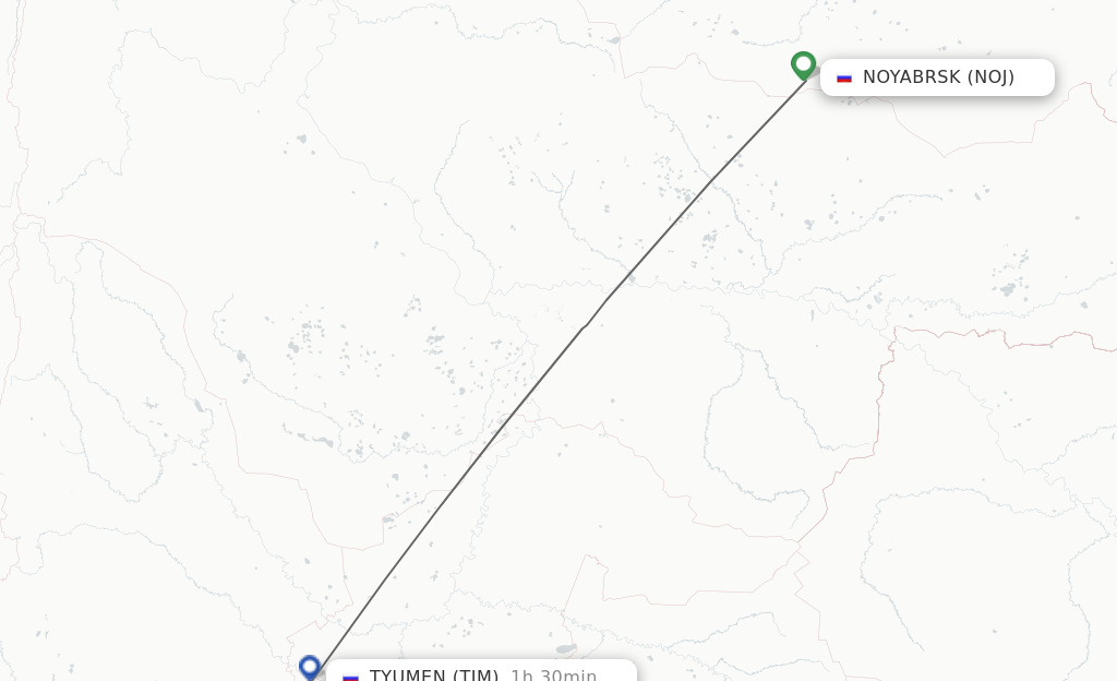 Flights from Noyabrsk to Tyumen route map