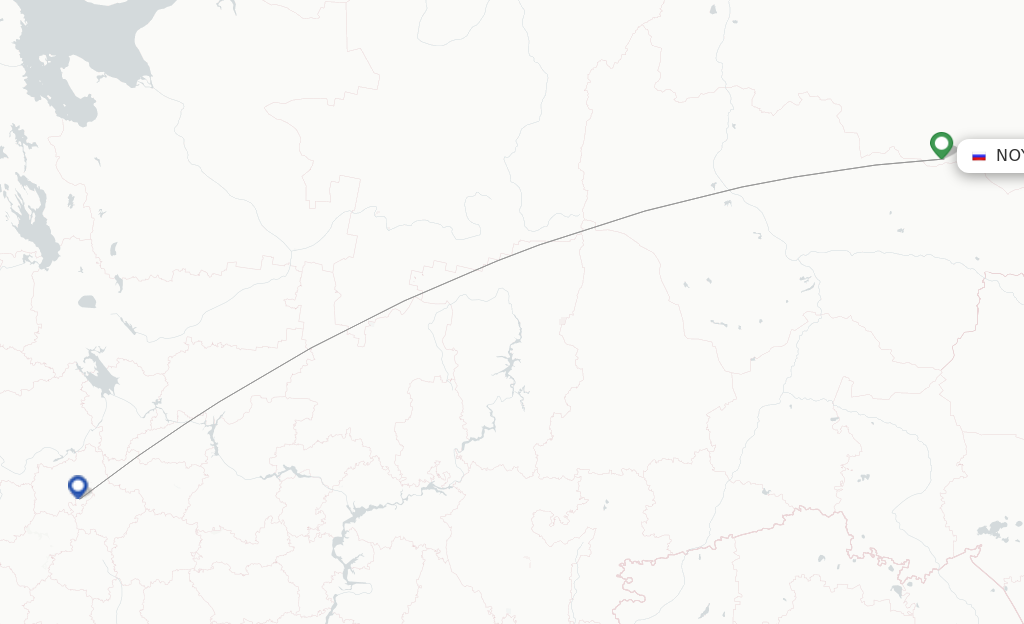 Route map with flights from Noyabrsk with UTair