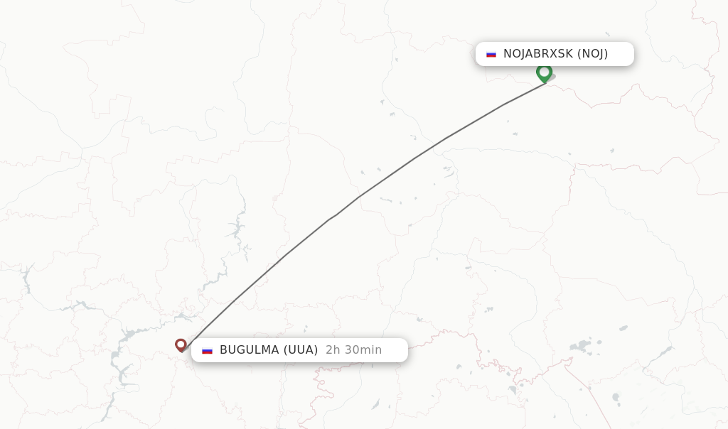 Flights from Nojabrxsk to Bugulma route map
