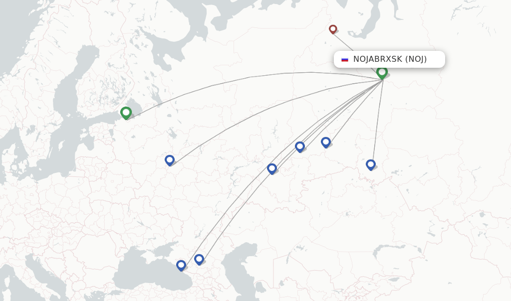 Route map with flights from Nojabrxsk with Yamal Airlines