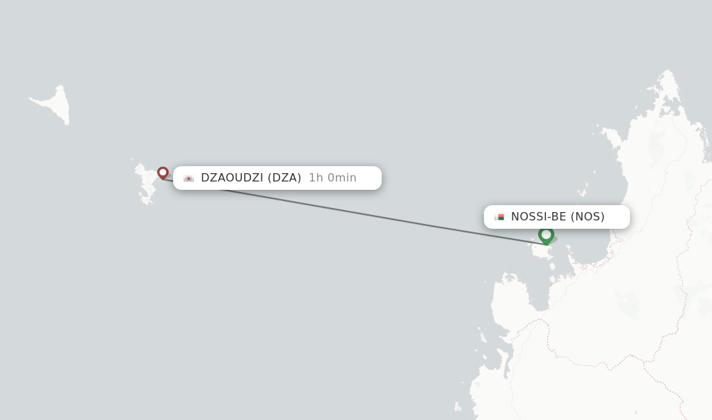 Flights from Nossi-be to Dzaoudzi route map
