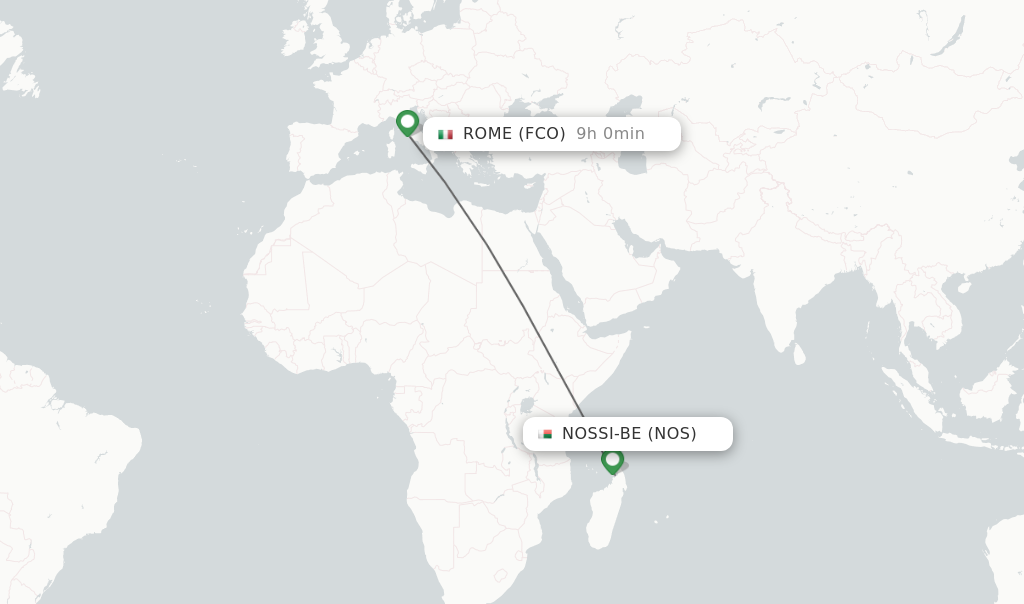 Flights from Nossi-be to Rome route map